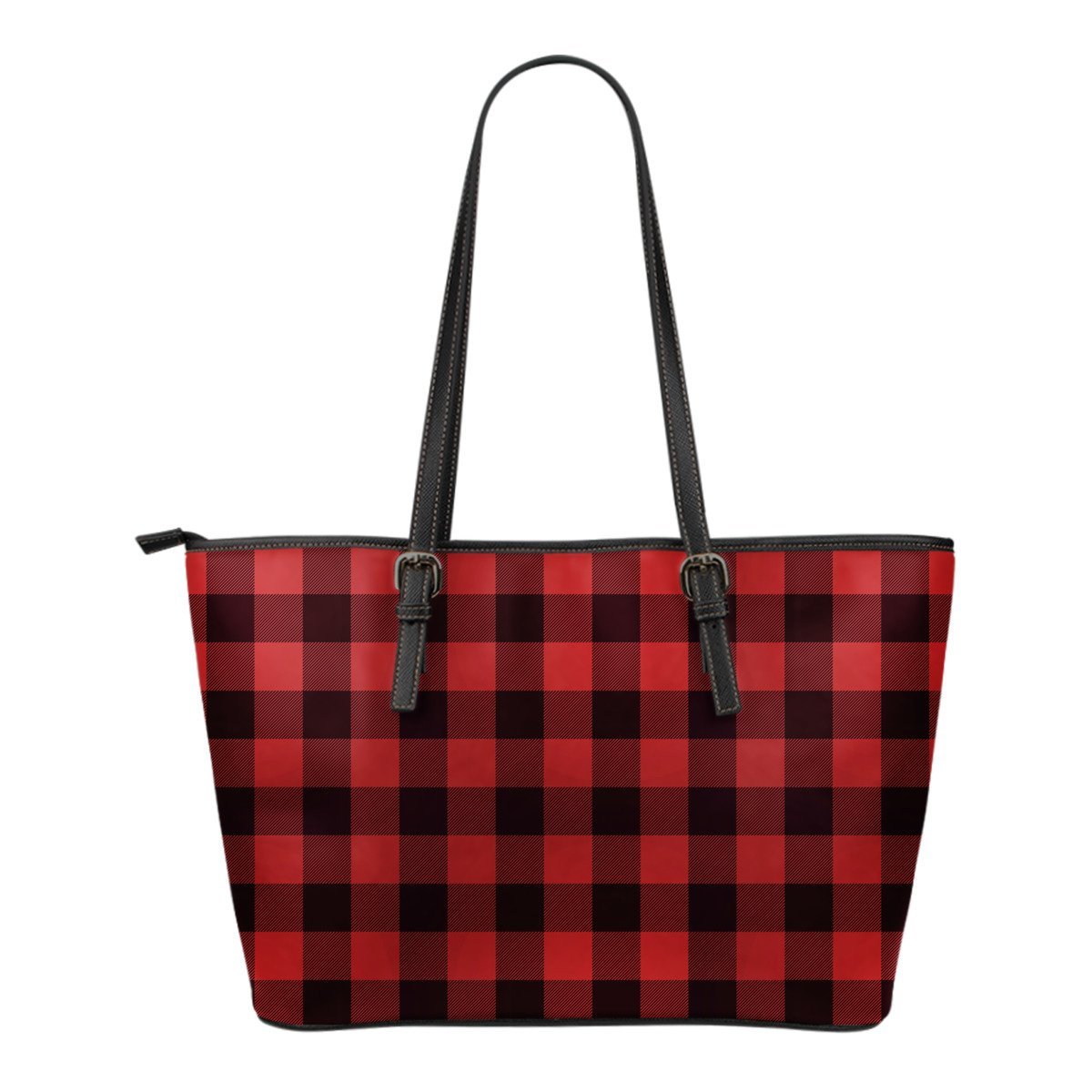 Buffalo Plaid Small Leather Tote Red Black A10 - Art Hoodie