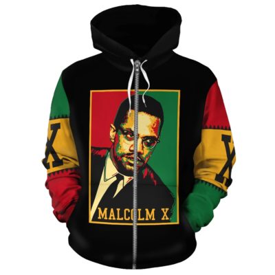 African Zip-Up Hoodie - Malcolm X Retro - BN39