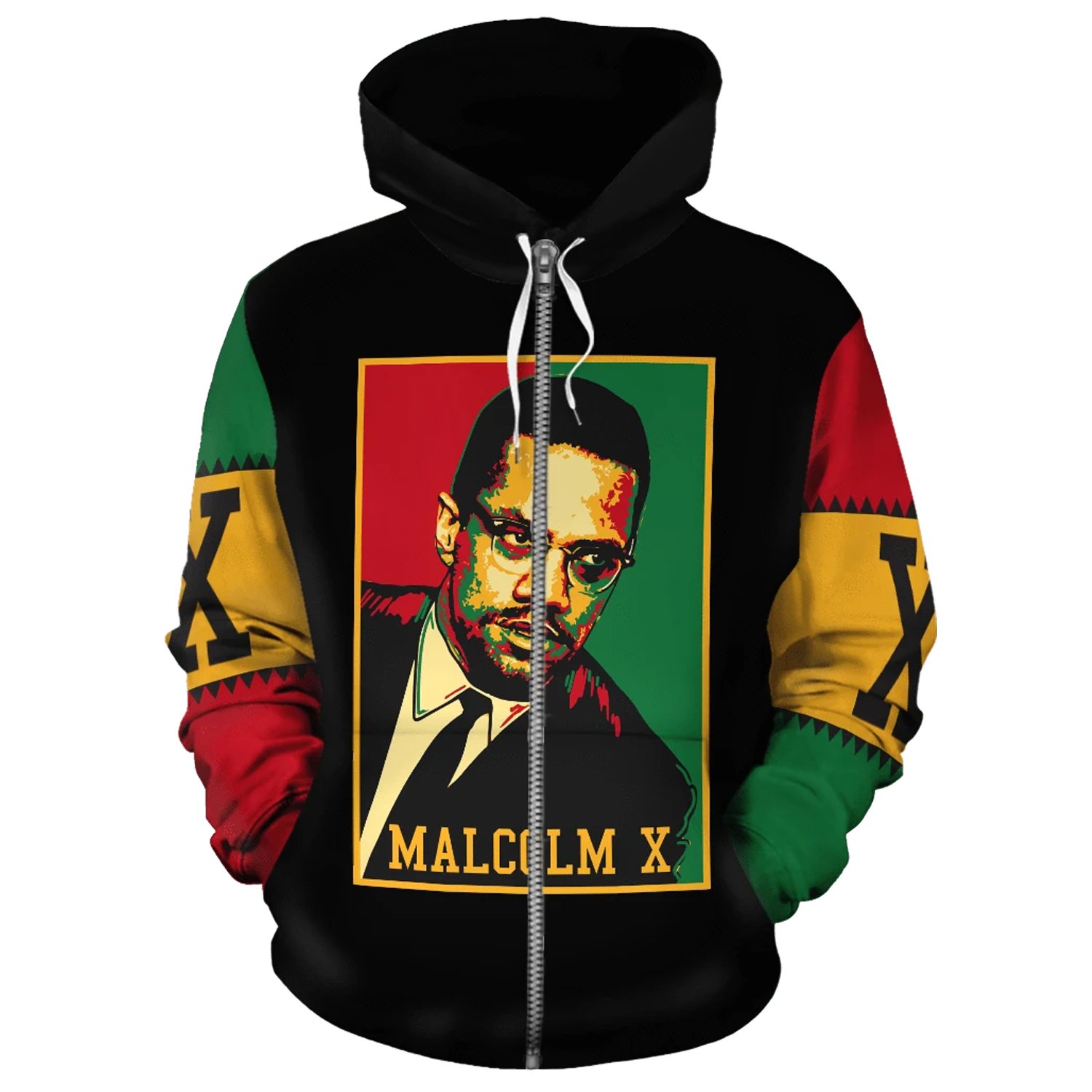 African Zip-Up Hoodie – Malcolm X Retro – BN39 – Art Hoodie