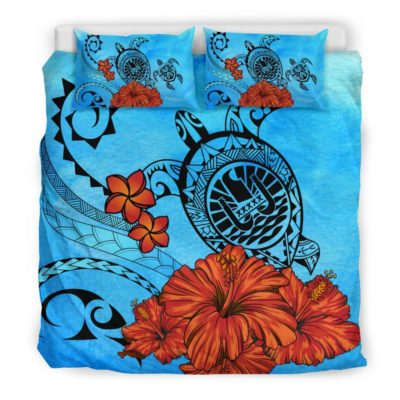 French Polynesian Coat Of Arms Poly Sea Background Bedding Set J9