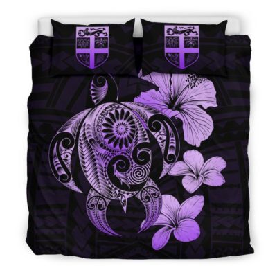 Fiji Hibiscus Plumeria Mix Polynesian Violet Turtle Bedding Set - J1