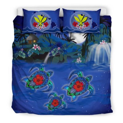 Hawaiian Kanaka Bedding Set - Turtle Hibiscus Sweet Night A18
