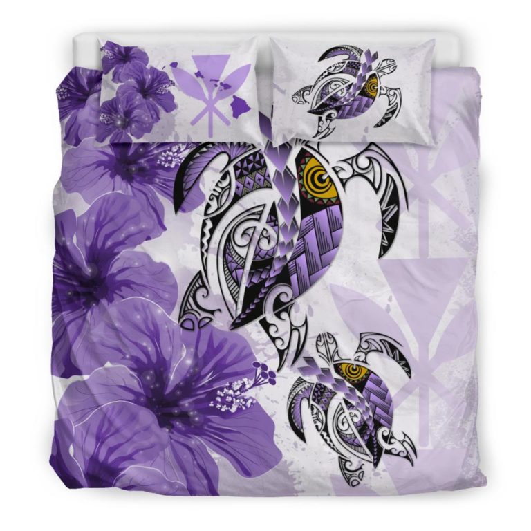 Hawaii Bedding Set - Polynesia Turtle Hibiscus Purple A24