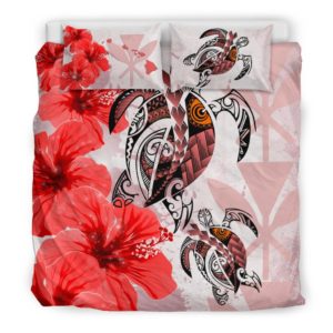 Hawaii Bedding Set - Polynesia Turtle Hibiscus Red A24