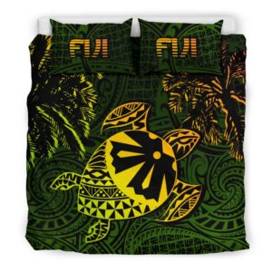 Fiji Islands Golden Green Tapa Turtle Bedding Set J0