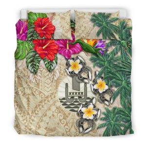 Tahiti Bedding Set - Hibiscus Turtle Tattoo Beige A02
