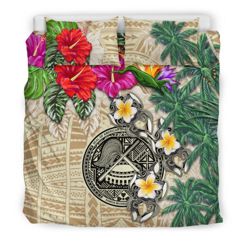 American Samoa Bedding Set - Hibiscus Turtle Tattoo Beige A02