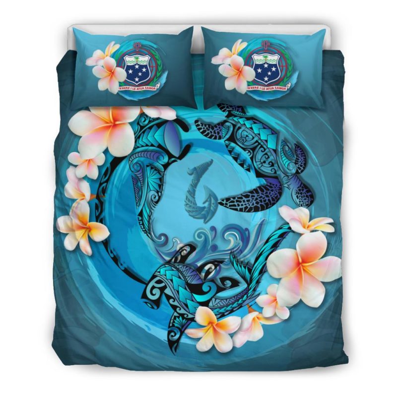 Samoa Bedding Set - Blue Plumeria Animal Tattoo A24