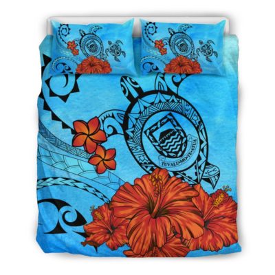 Tuvalu Coat Of Arms Poly Sea Background Bedding Set J9