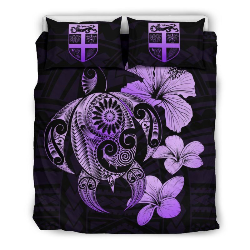 Fiji Hibiscus Plumeria Mix Polynesian Violet Turtle Bedding Set - J1