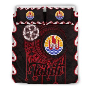 Tahiti Bedding Set French Polynesian Coat of Arms Tribal Style Red Version K7
