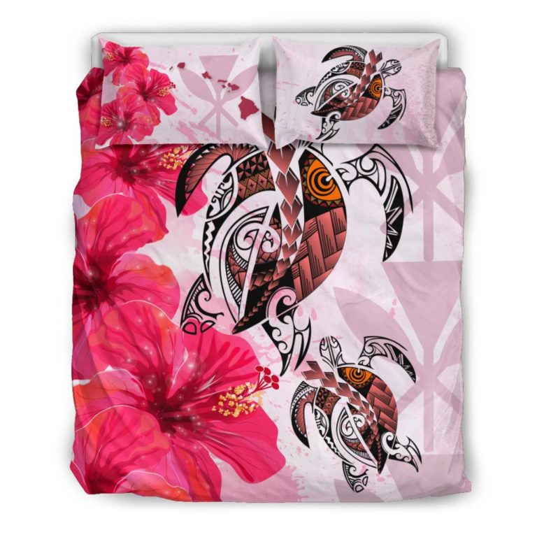 Hawaii Bedding Set - Polynesia Turtle Hibiscus Pink A24