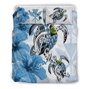 Hawaii Bedding Set - Polynesia Turtle Hibiscus Blue A24