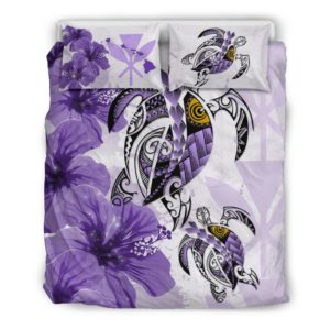 Hawaii Bedding Set - Polynesia Turtle Hibiscus Purple A24