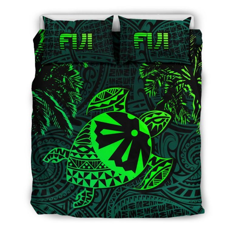 Fiji Islands Green Tapa Turtle Bedding Set J0