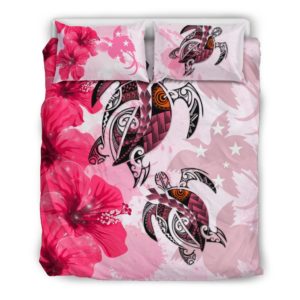 Papua New Guinea Bedding Set - Polynesia Turtle Hibiscus Pink A24