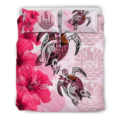Tahiti Bedding Set - Polynesia Turtle Hibiscus Pink A24