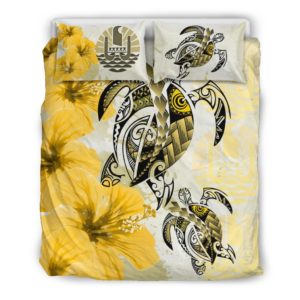 Tahiti Bedding Set - Polynesia Turtle Hibiscus Yellow A24
