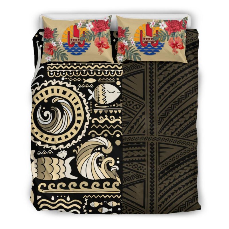 Tahiti Bedding Set - Gold Polynesian Hibiscus Tribal Style A24