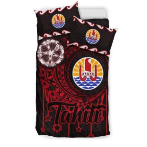 Tahiti Bedding Set French Polynesian Coat of Arms Tribal Style Red Version K7
