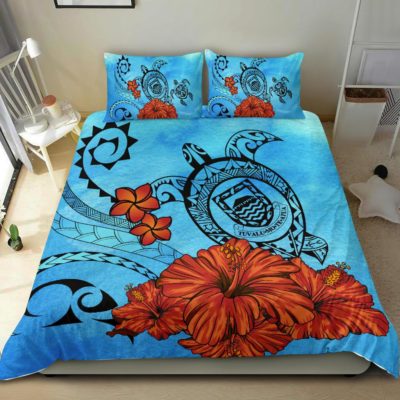Tuvalu Coat Of Arms Poly Sea Background Bedding Set J9