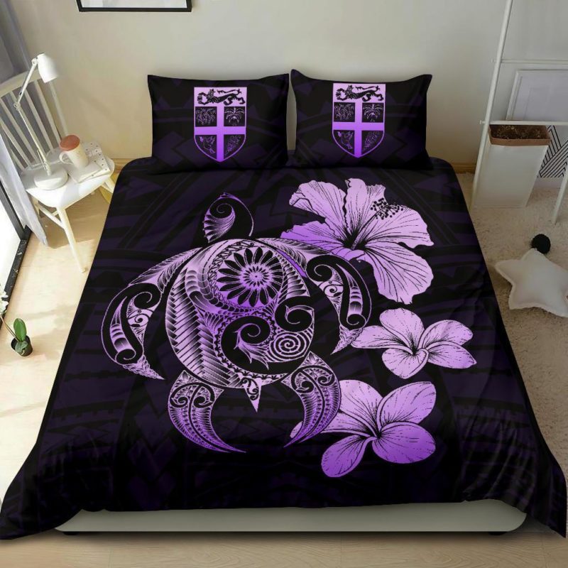 Fiji Hibiscus Plumeria Mix Polynesian Violet Turtle Bedding Set - J1