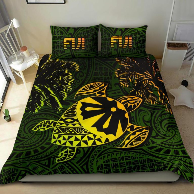 Fiji Islands Golden Green Tapa Turtle Bedding Set J0