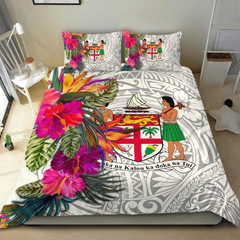 Fiji Bedding Set – Hibiscus Polynesian Pattern White Version – BN39 ...