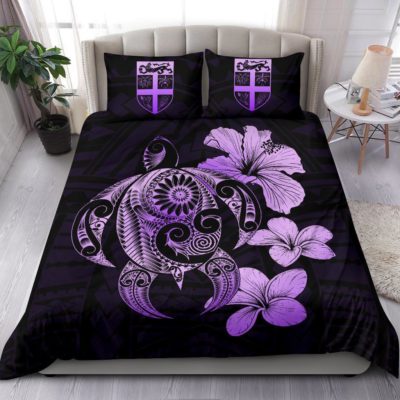 Fiji Hibiscus Plumeria Mix Polynesian Violet Turtle Bedding Set - J1