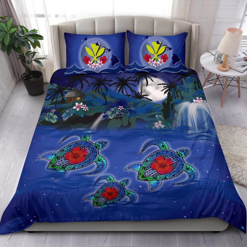 Hawaiian Kanaka Bedding Set - Turtle Hibiscus Sweet Night A18