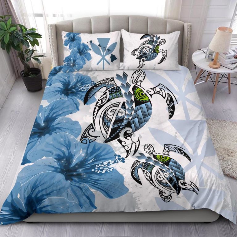 Hawaii Bedding Set - Polynesia Turtle Hibiscus Blue A24