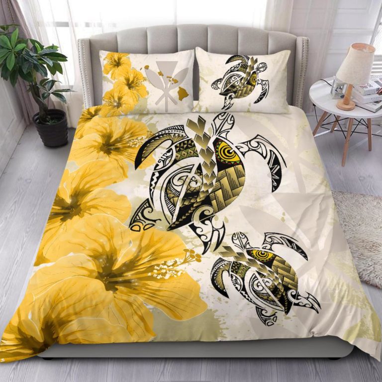 Hawaii Bedding Set - Polynesia Turtle Hibiscus Yellow A24
