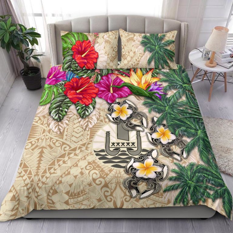 Tahiti Bedding Set - Hibiscus Turtle Tattoo Beige A02