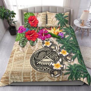 American Samoa Bedding Set - Hibiscus Turtle Tattoo Beige A02