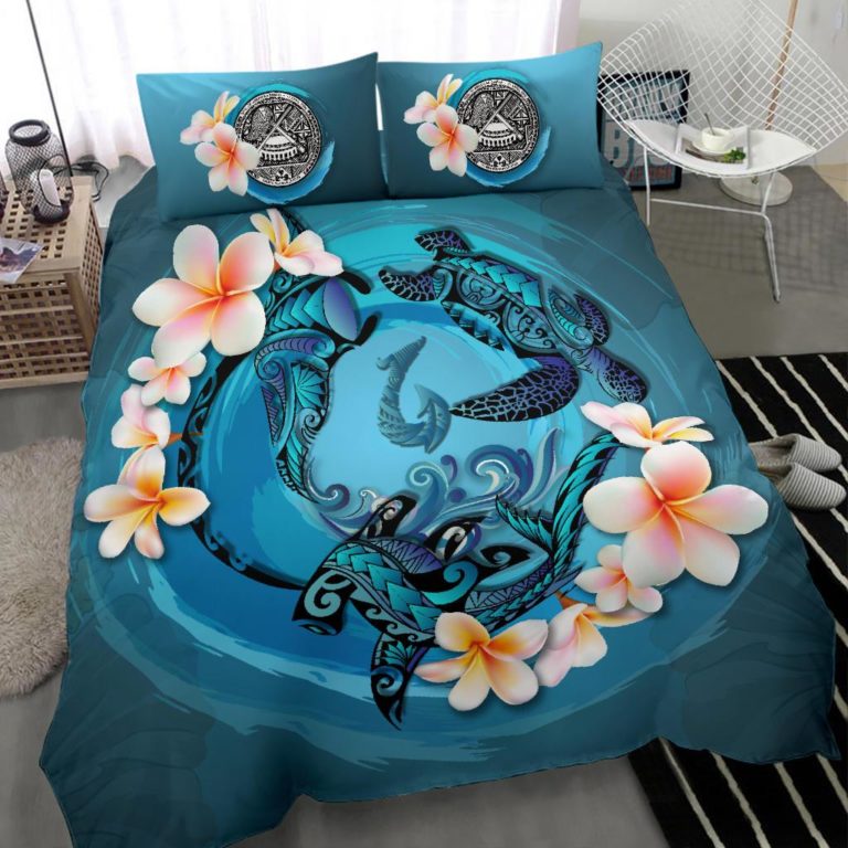 American Samoa Bedding Set - Blue Plumeria Animal Tattoo A24