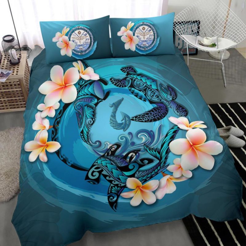 Marshall Islands Bedding Set - Blue Plumeria Animal Tattoo A24