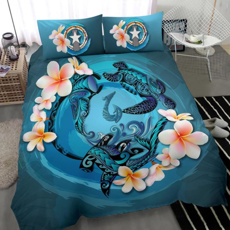 Northern Mariana Islands Bedding Set - Blue Plumeria Animal Tattoo A24