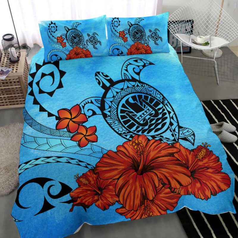 French Polynesian Coat Of Arms Poly Sea Background Bedding Set J9