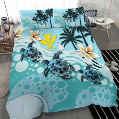 Kanaka Maoli (Hawaiian) Bedding Set - Blue Turtle Hibiscus A24
