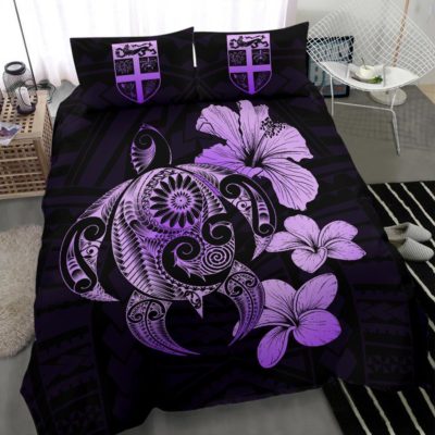 Fiji Hibiscus Plumeria Mix Polynesian Violet Turtle Bedding Set - J1