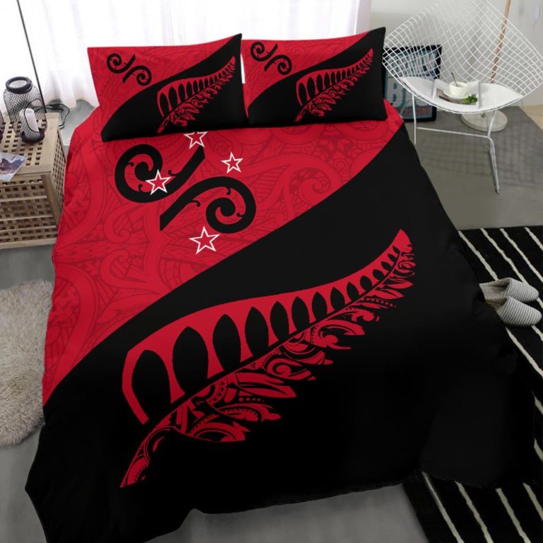 New Zealand Bedding Set - Silver Fern Koru Red A02