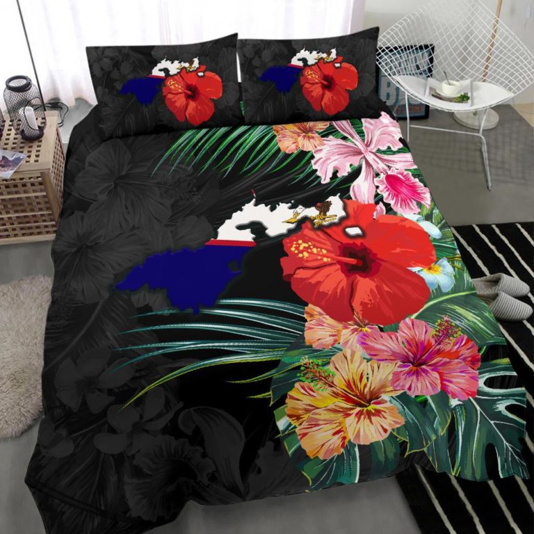 American Samoa Map - Hibiscus Bedding Set J0