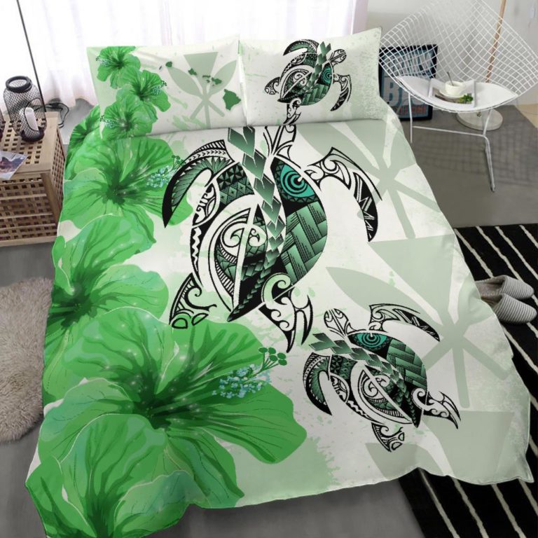 Hawaii Bedding Set - Polynesia Turtle Hibiscus Green A24