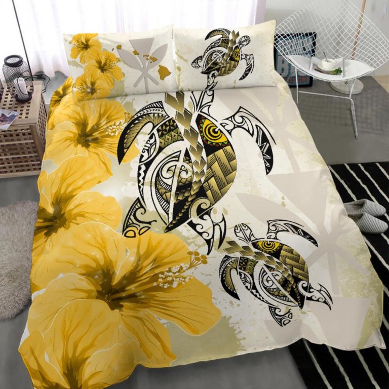 Hawaii Bedding Set - Polynesia Turtle Hibiscus Yellow A24