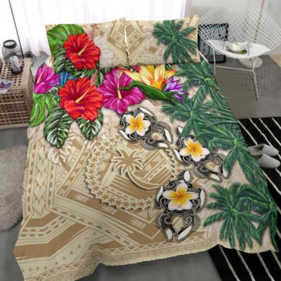Chuuk Bedding Set - Hibiscus Turtle Tattoo Beige A02
