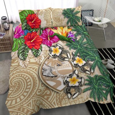 Guam Bedding Set - Hibiscus Turtle Tattoo Beige A02