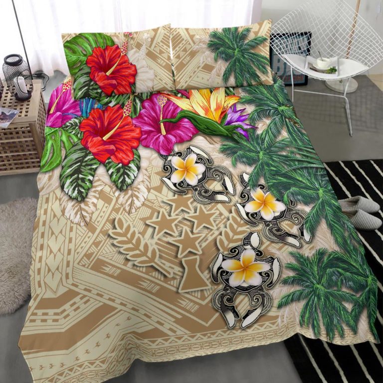 Kosrae Bedding Set - Hibiscus Turtle Tattoo Beige A02
