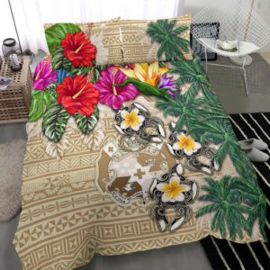 Tonga Bedding Set - Hibiscus Turtle Tattoo Beige A02