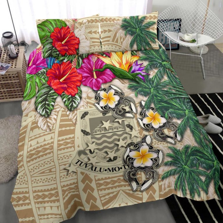 Tuvalu Bedding Set - Hibiscus Turtle Tattoo Beige A02