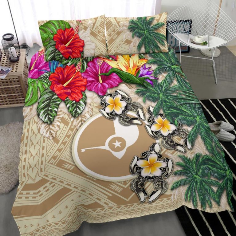 Yap Bedding Set - Hibiscus Turtle Tattoo Beige A02